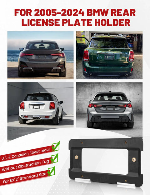 Rear License Plate Frame Bracket Mount For BMW 1 Series 2 3 5 6 X And Mini Cooper 2002 To 2024 Fits 51187160607 kit display