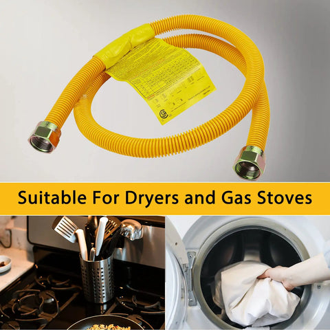 Flexible Gas Line Kit For Dryer Stove And Range, Forty Eight Inch Stainless Steel Gas Line With Five Eighths Inch Outside Diameter