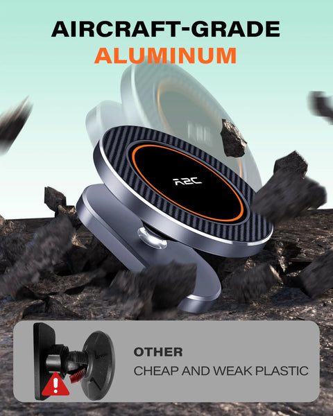 MagSafe Dual Magnetic Golf Cart Phone Holder With Aluminum Alloy Construction shown in rugged landscape.