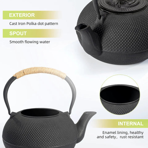 Japanese Tetsubin Cast Iron Teapot With Stainless Steel Infuser Stovetop Safe Enamel Interior 22 Ounce 650 Milliliter Kettle