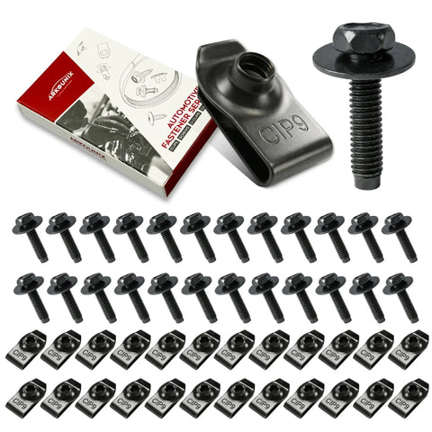50 Pcs M6x1.0 Automotive Body Bolts And U Nut Clips Kit for fender liner, engine splash shield, bumper and underbody fasteners