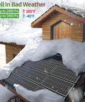 12 Volt 100 Watt Solar Panel Kit with High Efficiency 9BB Half Cut Mono Panels mounted on snowy roof in winter weather