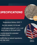 Specifications of Castable Refractory Cement For High Temperature Fireplaces And Wood Stoves 12.5 Pound Easy Mix DIY Friendly No Heat Cure