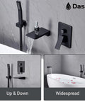 Waterfall Tub Filler Faucet With Hand Shower, Wall Mounted Matte Black Tub Faucet For Modern Bathrooms, Three Mounting Styles