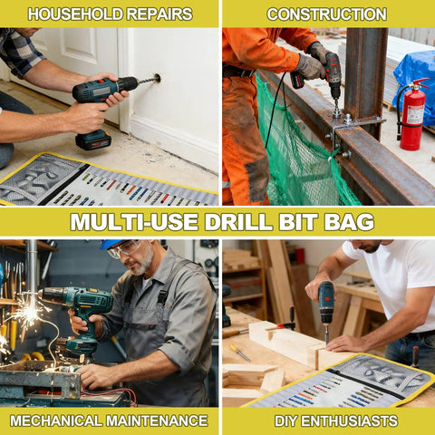 Drill Bit Organizer Roll Up Case With Zipper Heavy Duty Bit Holder Pouch in use for repairs and construction.