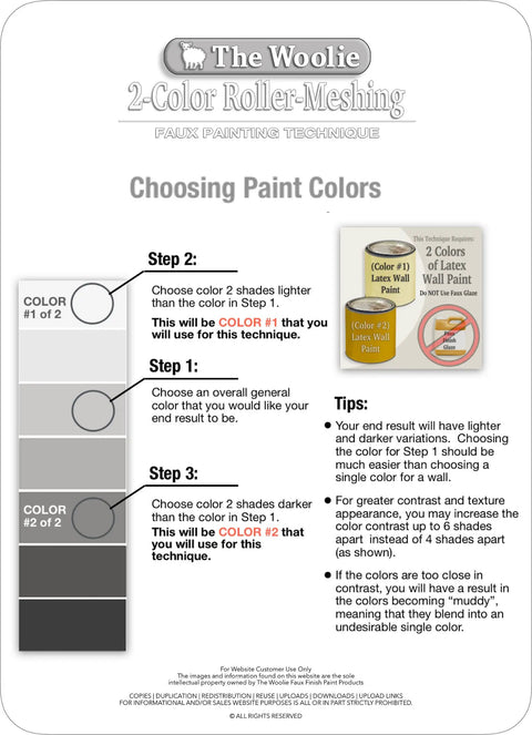 Choosing paint colors for Two Color Faux Finish Paint Roller Kit For Beginners, Easy Start DIY Wall Texture guide.