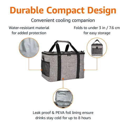 Big Capacity Soft Insulated Leak Proof Cooler Bag For On The Go Picnics And Beach Trips 50 Can Chill Keeper in gray, folded