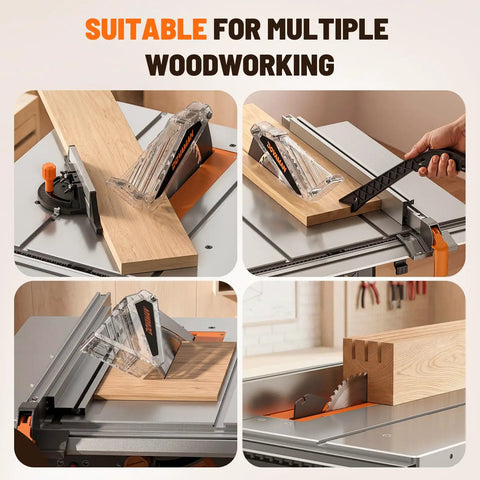 10 Inch Table Saw With Stand, 15 Amp Copper Motor Spins at 5300 Rpm for Badass Cuts through Hardwood, Precision Woodworking Tool shown in action with wood pieces and adjustable components.