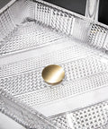 Modern Round Countertop Basin Crafted From Shatterproof Tempered Glass With Quick Pop Up Drain for chic bathroom vanity close-up view.