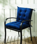 Set Of 2 37x18 Navy Blue Outdoor Dining Chair Cushions With Ties Water Repellent And UV Safe Patio Seating Cushions