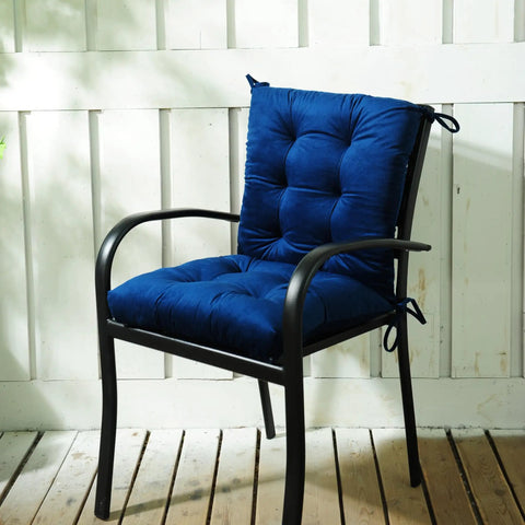 Set Of 2 37x18 Navy Blue Outdoor Dining Chair Cushions With Ties Water Repellent And UV Safe Patio Seating Cushions