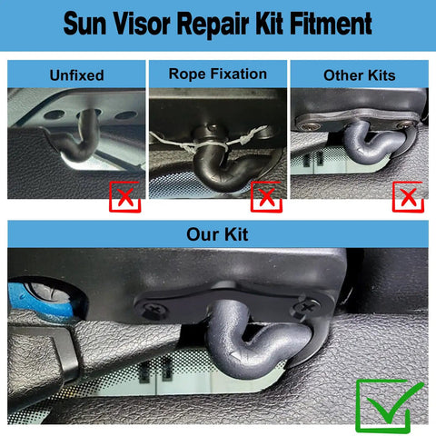 Comparison of Sun Visor Clip Repair Kit For 2018-2022 Jeep Wrangler And 2020-2022 Gladiator with unfixed and other methods.