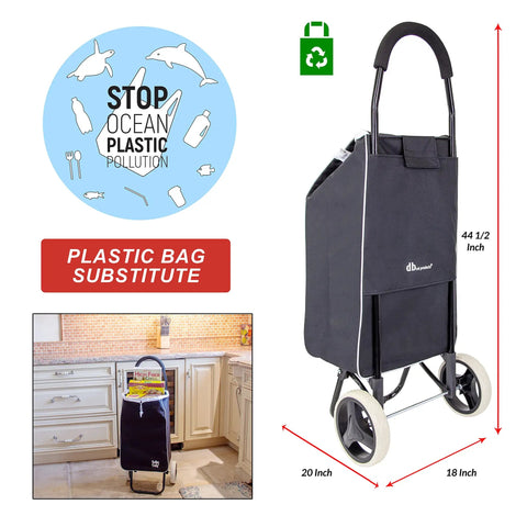 Sport Foldable Grocery Cart on Wheels with Removable Tote Bag, black, side view