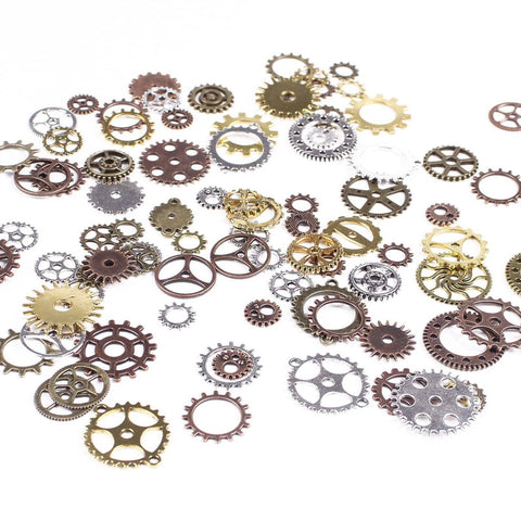 100 Gram Dope Assorted Color Steampunk Gear Charms For Jewelry Making And Crafts About 80 Mixed Gold Silver Bronze Antique Clock Watch Wheel Pendants For Scrapbooking Necklace Drops