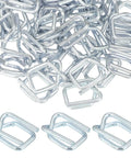 25 Pack Galvanized Steel Cord Strapping Buckles 32mm Wide For Packaging And Shipping, Heavy Duty Wire Buckles shown in pile and detail