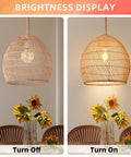 Natural Rattan Pendant Light For Kitchen Island With Woven Rope Shade, brightness display, on and off comparison