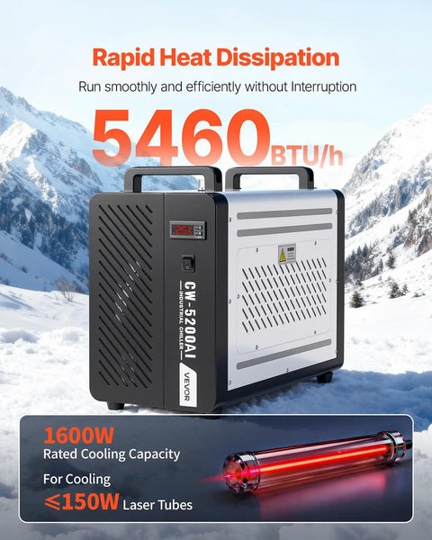 Heavy Duty Industrial Water Chiller Packing 5460 Btu Hourly Cooling Power Features Slick Dual Temp Regulation And 4 2 Gpm Peak Flow To Keep Your Laser Engraving And Cutting Rigs Running In Beast Mode, showing digital screen and compact design.