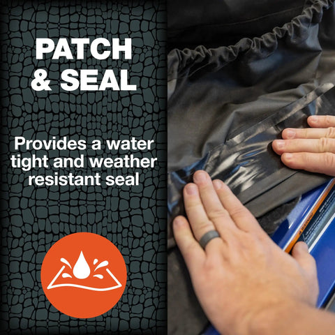 Flexible Waterproof Tape For Quick Fixes And Heavy Duty Repairs, Leaks, Roof Patches, UV And Weather Resistant Black Tape 1.88 Inch By 30 Foot being applied by hands for sealing.