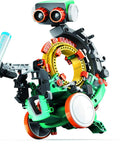 Mech 5 Mechanical Coding Robot for Hands-On STEM Fun, Snap Coding Wheel visible, holding marker, colorful parts