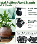 Heavy Duty Rolling Plant Stands With Wheels Two Pack Metal Plant Caddy Smooth Cast Iron Rollers For Indoor Plant Pots with lockable wheels