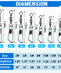 High Strength Fishing Barrel Swivels With Safety Snap Stainless Steel Barrel Swivel For Saltwater And Freshwater Copper Core With Black Nickel Finish Corrosion Resistant Smooth Rotation Solid Ring Tackle Connector size chart 2# to 14#