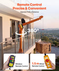 VEVOR 2200 Lbs Electric Pickup Truck Crane With Hoist & Wireless Remote, 360 Rotating Telescopic Boom lifting a wooden crate.