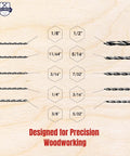 Brad-point wood drill bit set, Baker and Bolt, 10 pieces, 12-inch bits, logo visible