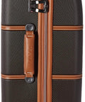 DELSEY Paris Chatelet Hard+ 24-inch hardside luggage with spinner wheels; chocolate brown with brown leather trim