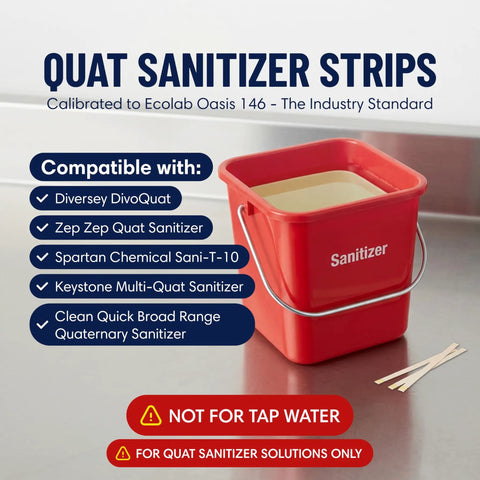 Dual Sanitizer Test Kit for Commercial Kitchens with 200 Strips, Quat 0-400PPM and Chlorine 0-200PPM, Pro-Grade Food Service Testing for Bars, Restaurants, and Cafes, Quat sanitizer strips