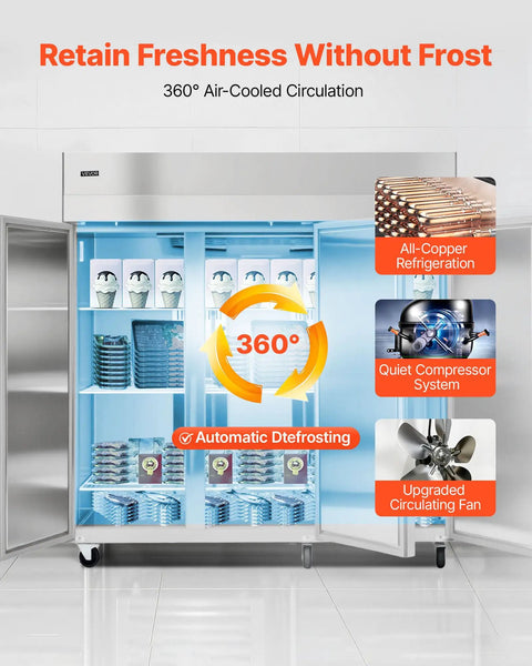 Built Different For Heavy Duty Operations This 52 Cubic Foot Upright Freezer with stainless doors and automatic defrost features.