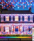 Color Changing Icicle Lights With Remote, 35 Color Modes, 300 LED 48Ft RGB Waterproof Hanging String Lights For Roof, Window, Home Parties, Holidays, Outdoor Decor, Perfect For 4th Of July, Christmas, Halloween displayed on a decorated house