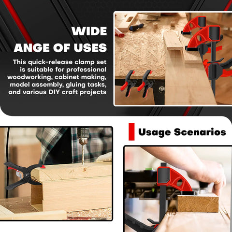10-Piece Bar Clamp Set With 12-Inch And 6-Inch Dual-Size Quick Release Ratcheting Wood Clamps in woodworking workshop