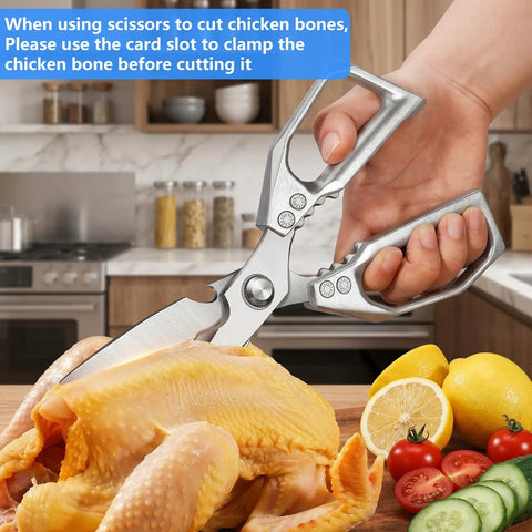 Heavy Duty Kitchen Scissors Stainless Steel Razor Sharp 2.0mm Japanese Stainless Steel Blades For Poultry Bones Herbs And Tough Cuts, Mirror Polished Durability, A Real Workhorse For Everyday Kitchen Tasks. Cutting raw chicken