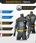 Beaver Tail Safety Belt Kit For Linemen And Ironworkers displayed on mannequin, showing harness features, size adjustable, yellow components.