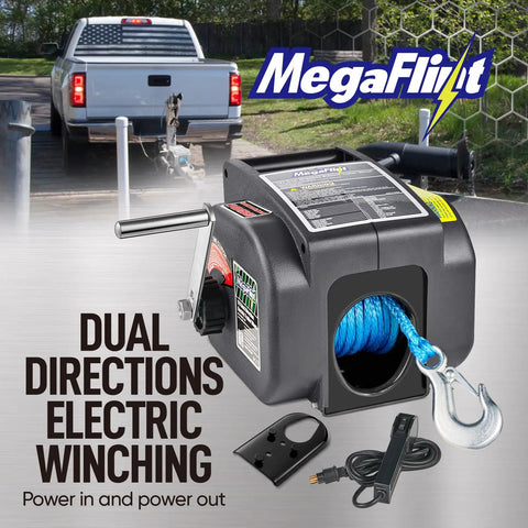 Reversible Electric Trailer Winch For Boats Up To 6000 Lbs with Dyneema Fiber Synthetic Rope and dual-mode features
