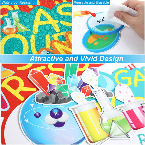 Science Bulletin Board Set With Colorful Lab Cutouts And Scientist Posters, featuring waterproof and reusable design, 25 pieces.