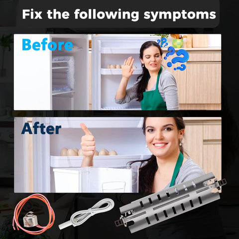 Upgraded Refrigerator Defrost Heater Kit With Built in Temperature Sensor For DIY Friendly Install And High Limit Thermostat For GE General Electric Kenmore Replace WR51X10055 WR55X10025 WR50X10068 Romalon, heater kit parts