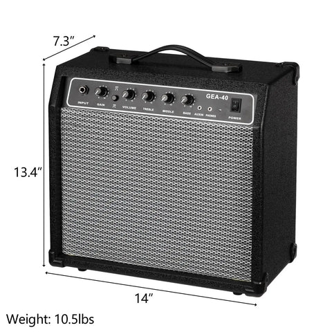 40 Watt Portable Electric Guitar Amplifier with 8 Inch Speaker and Headphone Jack Aux Input Volume Treble and Gain Controls