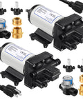 Two Pack 110V Water Pressure Booster Pump With Beefy 5.5 GPM At 70 PSI, self-priming with brass fittings, power plug, and filter.