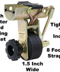 Two Pack Ladder Rack Tie Downs With Round Mounting Brackets Bolt Kit Included 2 Inch Diameter Round Mounts Eight Foot Black Straps