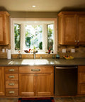 Kitchen with installed antique brass cabinet pulls 5 inch center to center din cup handles retro style zinc alloy set of 6.