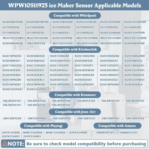 Ice Maker Bin Temperature Sensor Replacement For Whirlpool, No Brainer Install, Precise Temperature Readings, Fixes Slow Ice, Off Temperature Displays, Alarm Errors, Energy Drain, Reliable Home Kitchen Upgrade, compatibility chart