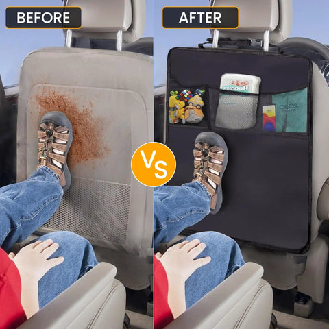 Backseat Car Seat Protector And Organizer Set Waterproof Kick Mats For Kids 2 Pack With Built In Storage Pockets installed view