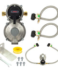 2 Stage Auto Changeover RV Propane Regulator Dual Tank System With Two 18 Inch Stainless Braided Hoses And Gauge For Camper
