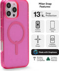 Milan Snap Case For IPhone 16 Pro Max Pink Glitter MagSafe Compatible Case With 13 Foot Drop Protection Made From Recycled Materials