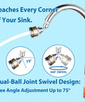 360 Degree Swivel Kitchen Faucet Aerator Replacement 2 Function Stream Spray Sprayer Attachment in chrome finish, showing dual-ball joint design.