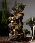Outdoor Water Fountain With 5 Tiers Cascade Design Realistic Tree Trunk Style LED Lights For Garden Patio Backyard Porch Home Decor Tall 40 Inch Cascading Gorgeous Waterfall Fountain