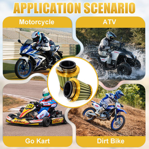 Two Pack 38mm Air Filter for 50cc to 200cc Small Engines usage in motorcycles, ATVs, go-karts, and dirt bikes.