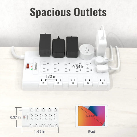 Heavy Duty 22 Outlet Power Strip Surge Protector With Flat Plug 2100 Joules 1875 Watts 15 Amps Six And A Half Foot Extension Cord For Home Office Dorm Gaming Room Black showing multiple devices connected