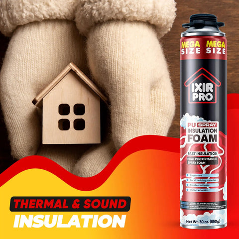 Top Shelf Spray Foam Insulation Kit With Heavy Duty Expanding Sealant To Plug Drafts Fast And Slash Energy Bills, 30 oz can with wooden house model.